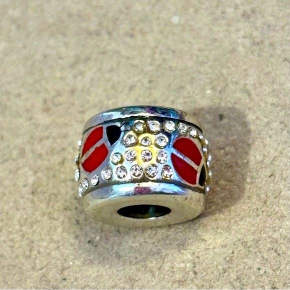 Brighton Ladybug stopper bead Red & black enamel with clear crystals Retired - Picture 2 of 8